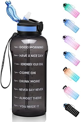 Garrafa de água de meio galão ETDW com palha, [tritan bpa livre] 64oz de garrafas motivacionais de bebida com