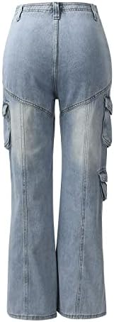 Calça de flare para mulheres jeans elásticos jeans casuais calças de jeans larga calça jeans de jeans