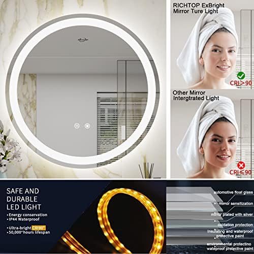 Espelho do banheiro LED Richtop com luzes de 24 Anti Fog Smart redondo espelho da vaidade do banheiro