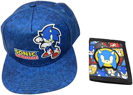 Sonic the Hedgehog snapback chapéu de boné e carteira conjunto de jovens meninos tamanho osfm azul