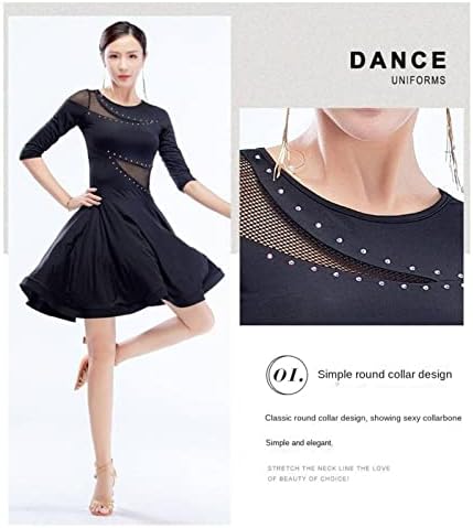 Trajes de dança latina, vestidos femininos de verão, roupas de dança de swing de mangas compridas roupas preto
