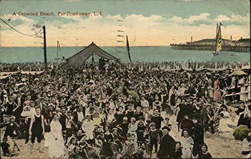 Uma praia lotada, Far Rockaway Queens, New York NY Original Antique Postcard 1915