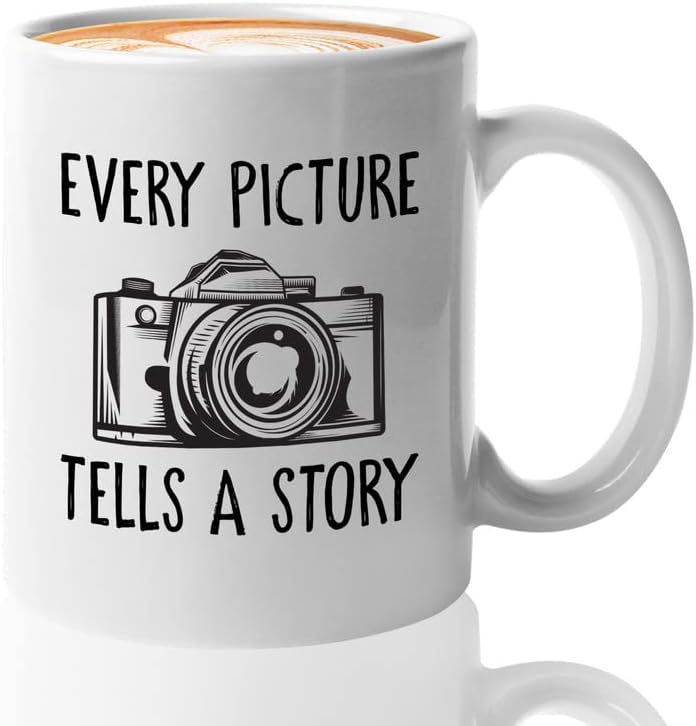 Bubble abraços fotógrafos caneca de café 11oz branca - Toda foto conta uma história - câmera