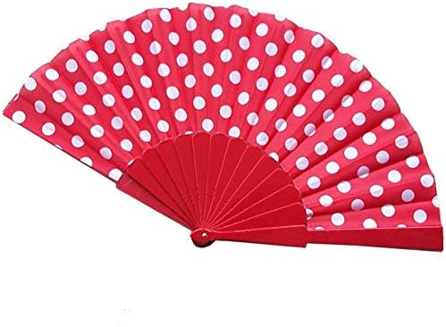 Ventilador dobrável para as mãos - Ponto de onda branca Plástico Fan Fan Dobing Red Dolking - Dança espanhola