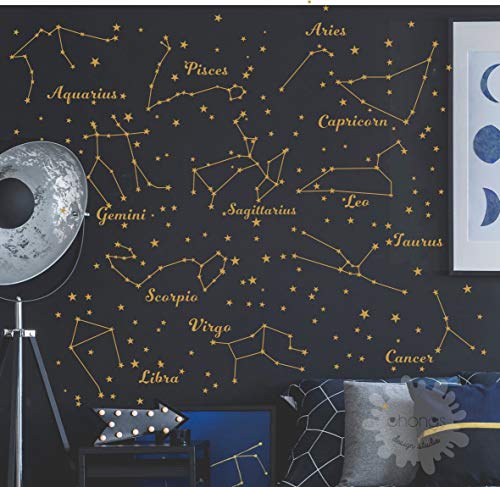 Constelação decalque da parede doze constelações estrelas adesivos de parede para quarto de berçário a astronomia do zodíaco arte mural infantil estrelas decoração am117