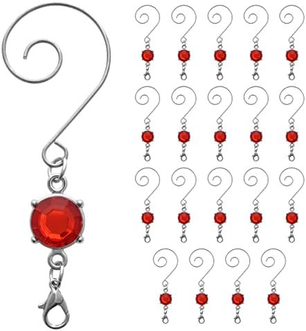 Ganchos de ornamentos de natal de banquinho - jóias vermelhas e brilhantes - conjunto de 20 cômodos