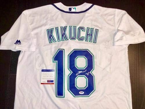 Yusei Kikuchi assinou a mão de Seattle Mariners Jersey PSA DNA Authentication - Jerseys de MLB autografadas