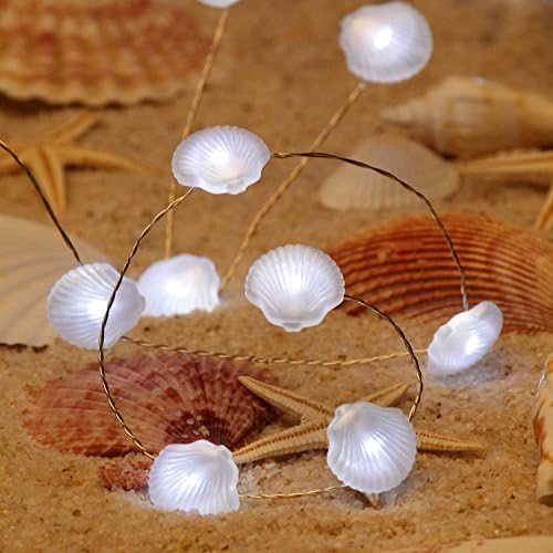 Impressor Life Beach Theme Ornamentos de Natal, conchas do mar Luzes de corda Decorativa, fio flexível
