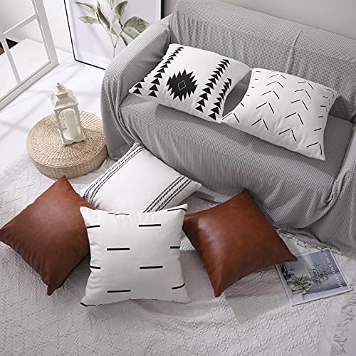 KKY BOHO Tampa de travesseiro de 18x18 polegadas conjunto de 6, listras geométricas de design moderno e couro artificial, usado para sofá ou cama da sala de estar da fazenda.…