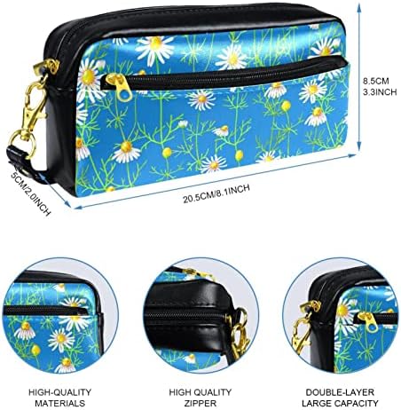 Bolsa de maquiagem de viagem sacos de maquiagem de bolsa de higieness à prova d'água para mulheres e meninas, White Spring Floral Daisy Flor Blue