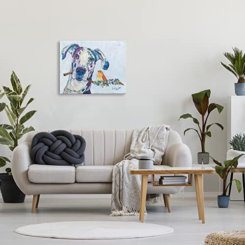 Stuell Industries Dane e Songbird empoleirados ramificados Floral Dog Collage Arte da parede, design