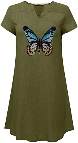 Vestido de linho de verão feminino Print Butterfly Print Casual Slim Mini Vestidos de Túnica Diária