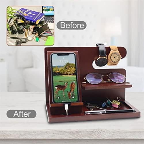 Houkai Wooden Phone Teller Docking Station Wallet Stand Relógios Purse Glasses Armazenamento de tecla Caixa