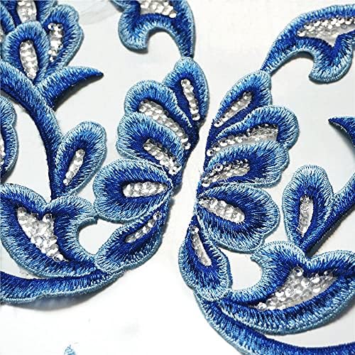 Skreojf 1 Conjunto 4pcs Apliques bordados azuis colarinho de tecido de laca de laca Coloque em remendos