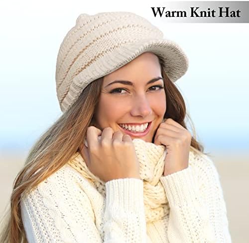 Captrinho de inverno Captrine de inverno chapéu de gorro de inverno para mulheres boné de gorro desleixado com viseira acolhedora de caveira