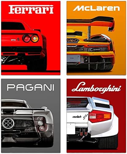 Cartazes de carros modernos impressões de arte de parede de supercarro clássicas, folhas de corrida de corrida