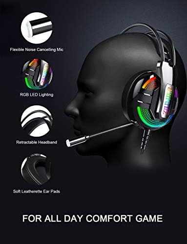 Fone de ouvido do Ziumier Gaming Headset, fone de ouvido PS4 com cancelamento de ruído e luz
