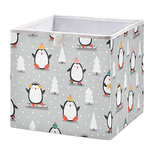 Christmas fofo pinguins cubos cubos de armazenamento cubos de armazenamento dobráveis ​​cestas de brinquedos à prova d'água para caixas de organizador de cubos para crianças meninos brinquedos book office office prateleira de prateleira - 15.75x10.63x6.96 em