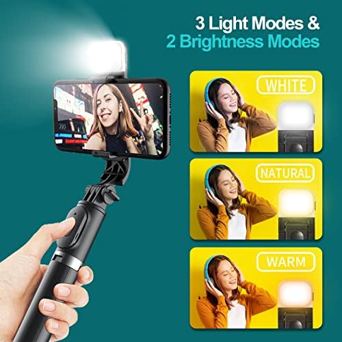Selfie Stick Tripé com luz de preenchimento de selfie remota e portátil, 40 polegadas de tripé de telefone