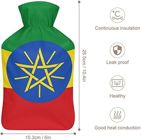 Bandeira da Etiópia Impressa Hot Water Bottle com tampa macia de pelúcia para a mão de água de borracha quente Saco de injeção de água de 1000 ml