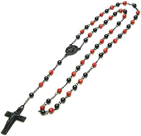MetalTree98 Fashion Rosary Black Red Bead Guadalupe e Jesus Cross 28 Rosário Colar HR 600 KKRD