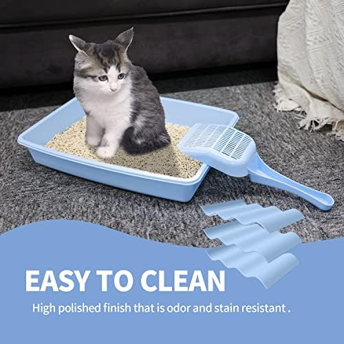 Conjunto de caixas de areia do Pawise Kitty Inclui 4 -peças - Pan de areia de gato rasa, bolinho de areia de gato, tigelas de gato, brinquedo de rato de gato, 14,5x10,5 polegadas, azul