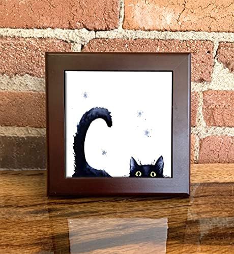 Azulejo decorativo de arte em aquarela de gato preto.