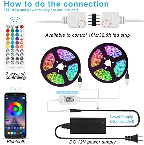RGBZONE RGB BLUETHOINH LED Controller Smart App e controle remoto de 44 keys IR, RGB Music Sync LED Controller,