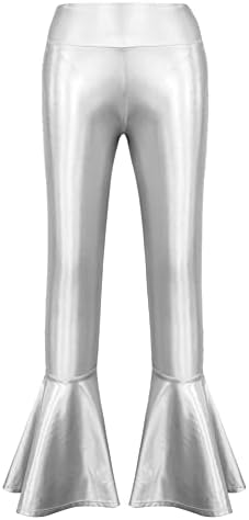 Chictry Girls Shiny Metallic Flare Pants Bell Bottom Legging Trouser Performance Dance Costume
