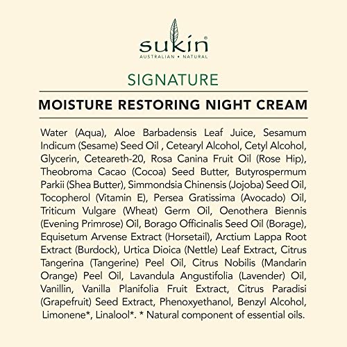 Sukin Organics umidade Restaurando creme noturno, hidratante hidratante com face infundida com rico óleo e mistura