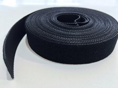 Airnix 3/4 em x 20 pés de nylon preto rolo de gravata, gancho de dupla face e loop