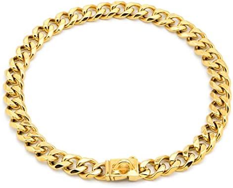 Colar de cachorro em corrente dourada, colar de link cubano em aço inoxidável de 19 mm, colar de