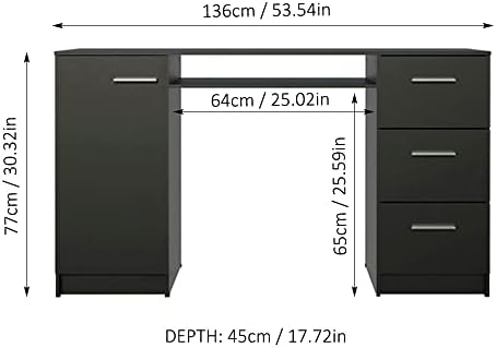 Madesa Home Office Computer Reting Desk com 3 gavetas, 1 porta e 1 prateleira de armazenamento, muito espaço,