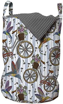 Bolsa de lavanderia de Bicicleta Ambesonne, Bicicleta nostálgica Flores de verão em cesta acompanhada