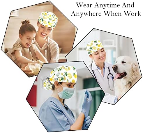 2 PCs Nurse Scrub Caps Cabelo longos, Patras de cachorro Padrão Capinho de trabalho ajustável