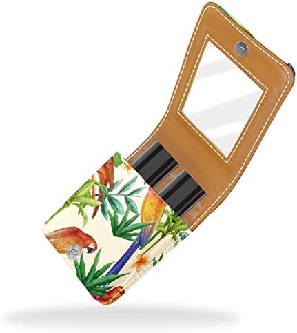 Mini estojo de batom com espelho para bolsa, Papagaios tropicais Organização de caixa portátil