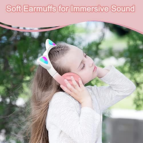 Fones de ouvido para crianças tokani, fones de ouvido sem fio Bluetooth para crianças adultos adultos, fones de ouvido Bluetooth com microfone, fones de ouvido de gato para meninas
