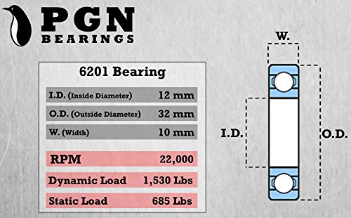 Rolamento PGN 6201 -ZZ - rolamento de esferas de aço cromado lubrificado - rolamentos de 12x32x10mm com
