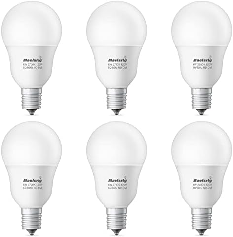 MAELSRLG E17 Base intermediária LED BULBA, Lâmpadas de ventilador de teto G14 G14, lâmpadas brancas macias de 2700k, 600 lúmens, pacote não minimizível de 6