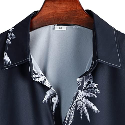 Camisas de linho de algodão masculino de Dsodan, Botão Floral de Manga Curta do Verão Down to Tops de praia casual de ajuste descontraído do havaiano
