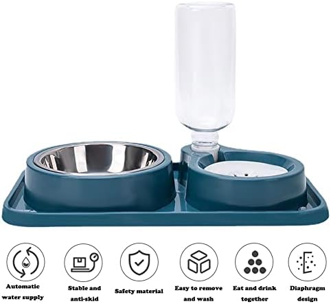 Tigelas de gato duplo, 2 in1 Pet Water and Food Bowl Set com garrafa de dispensador de água de gravidade automática