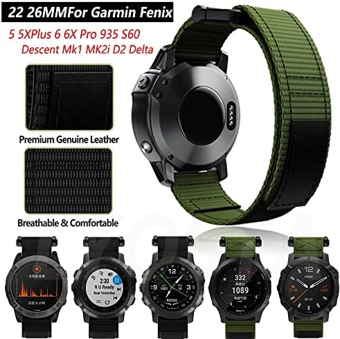 Ghfhsg 22 26mm Fashion Style Strap for Forerunner 935 Quatix5 S60 Watch Nylon Wrist Band para Garmin Fenix