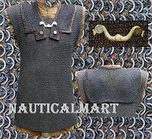 Camisa de corrente medieval náutica rm lorica hamata, id6mm, arbitada e perfurada tamanho medieval grande cinza
