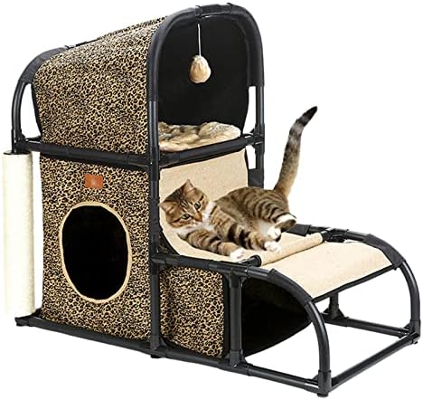 Leefasy Mult Funcional Condomínio Cato Cato de gato arranhando móveis de brinquedo Protetor Câmara interativa Toy Cat Frame para brincar de gatos internos, amarelo