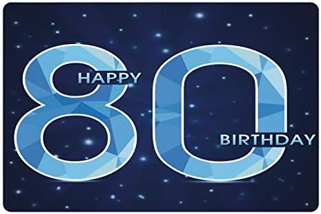 Ambesonne 80º aniversário de animais de estimação para comida e água, diamante com 80 anos de festa de feliz