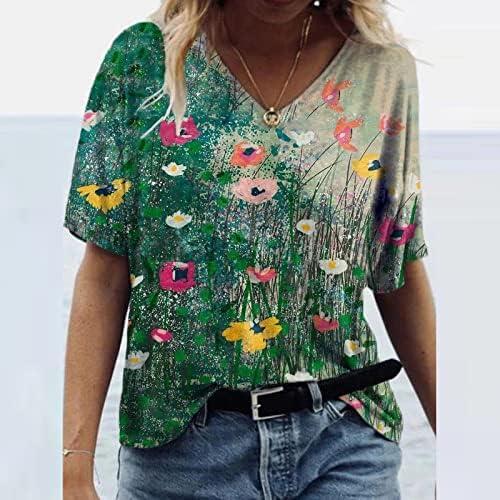 Camisas de pescoço feminino Blouses de verão Túnicas de túnicas de corante estampado floral