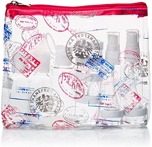 Miamica TSA Garrafas de viagem e kit de bolsa de higiene pessoal, 15 peças, carimbo vermelho
