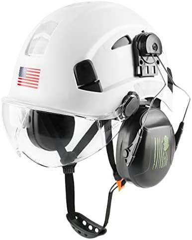 Capacete de segurança Hard-chapéu com viseira e proteção ouvido Capacete de trabalho ABS levedável Ajustado