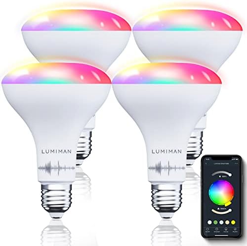 Lâmpadas inteligentes de lumiman lâmpadas inteligentes BR30 65W Wi -Fi equivalente lâmpada de inundação colorida compatível com Alexa Google Home E26 Dimmable RGB Bulbs 900 lúmens sem hub necessária 6pack