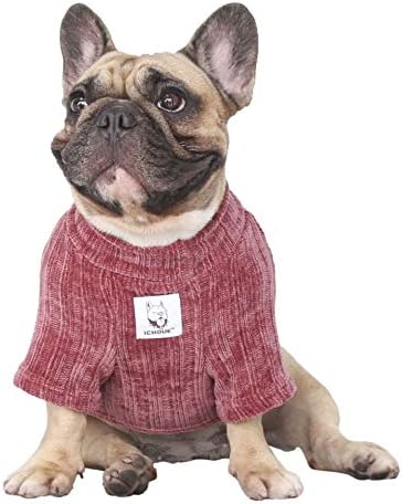 Ichoue Pet Dog Winter Sweater Sweater Roupas de gola alta para o Bulldog Francês Pug Boston Terrier Corduroy Camisa